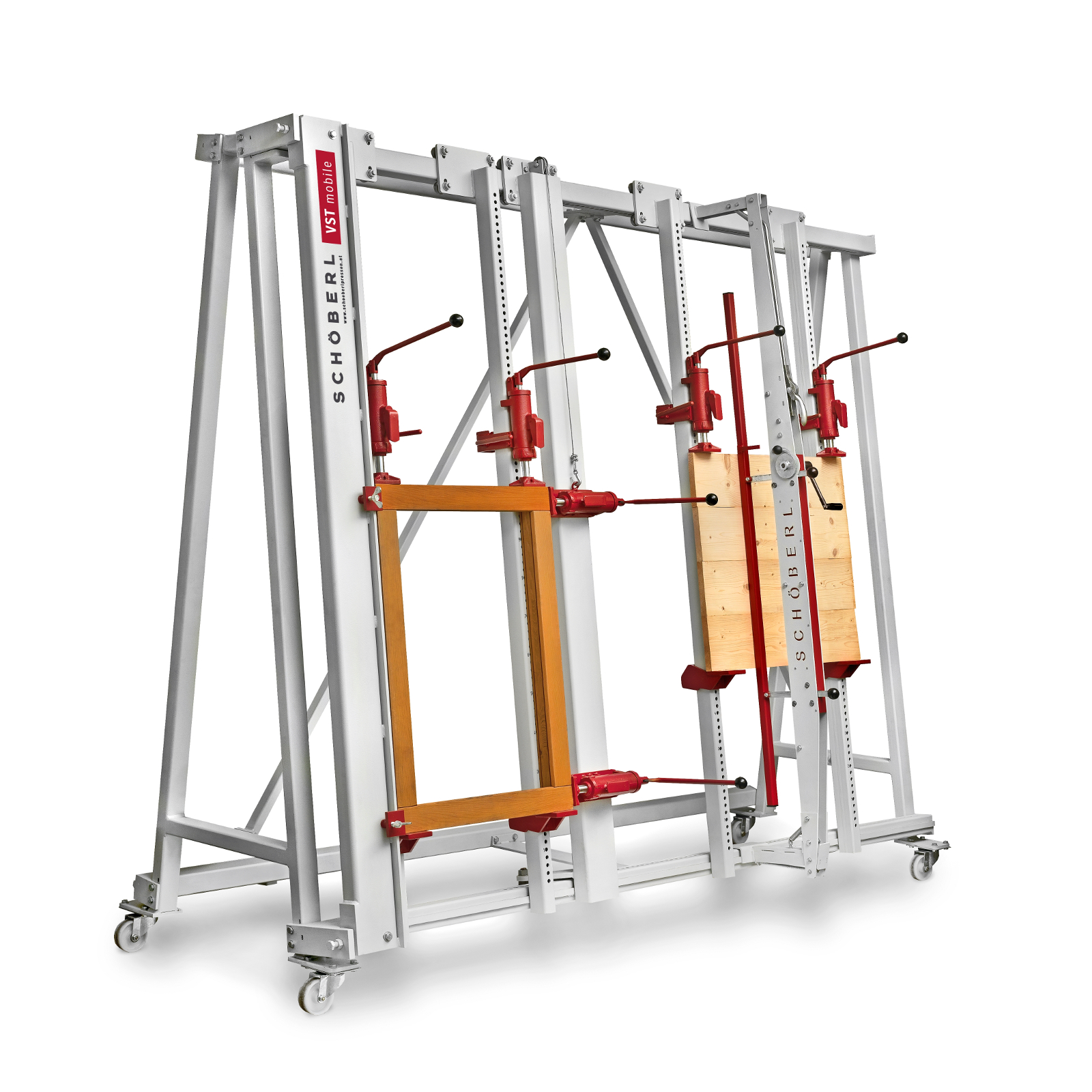 Mobile gluing stand with frame press